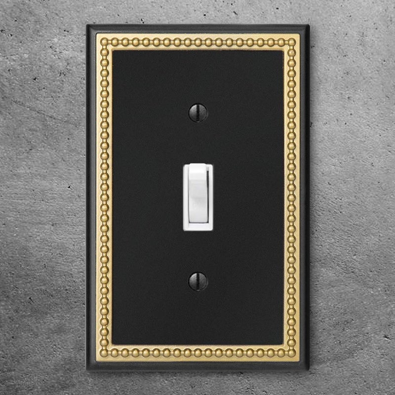 Henne Bery Pearled Frame Decorative Wall Plate Switch Plate Outlet Cover (Single Toggle 3PK, Black & Dark Golden) - Image 2